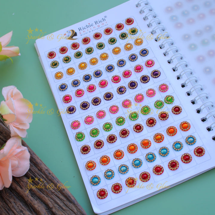 Richie Rich round stone bindi with different size in spiral book in assorted colours