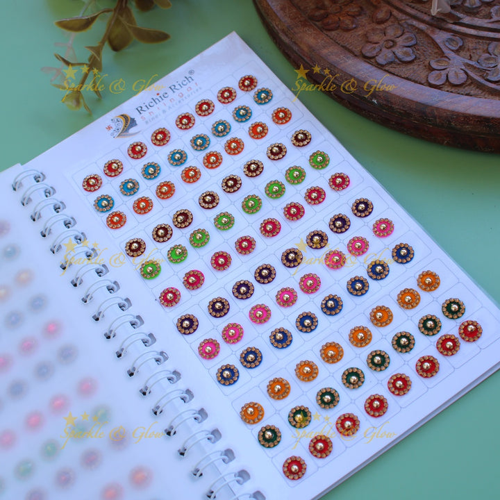 Richie Rich round stone bindi with different size in spiral book in assorted colours