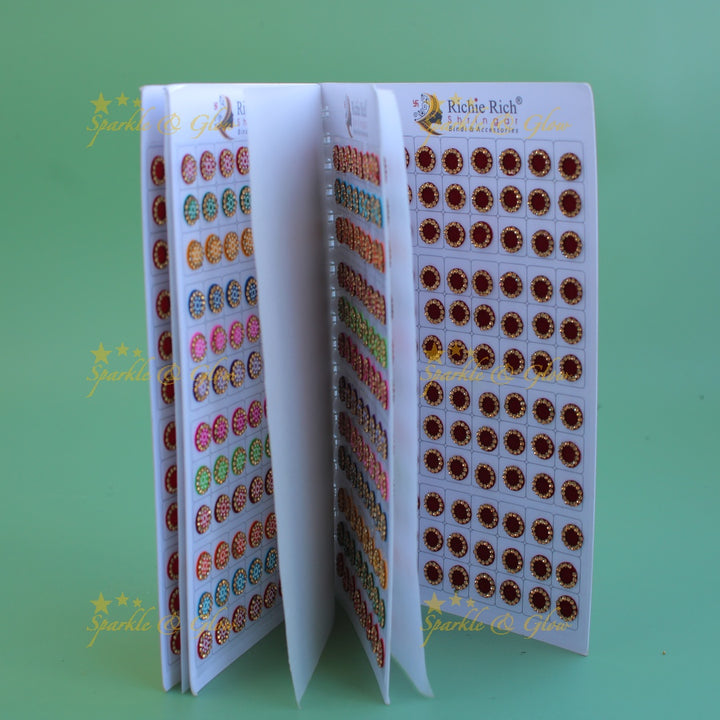 Richie Rich round stone and print bindi with different size in spiral book in assorted colours