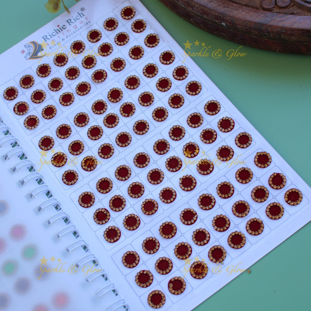 Richie Rich round stone and print bindi with different size in spiral book in assorted colours