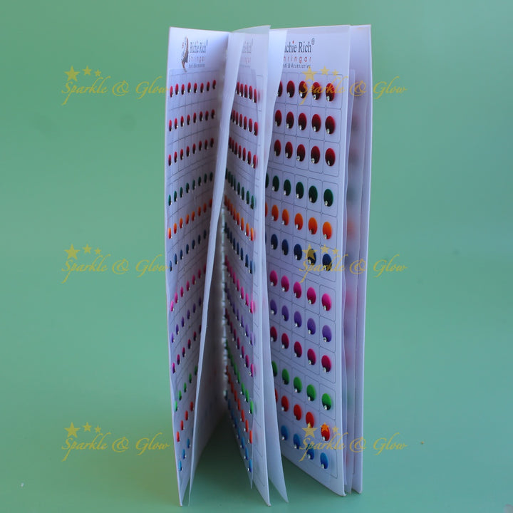 Richie Rich round single stone dual shade bindi with different size in spiral book in assorted colours