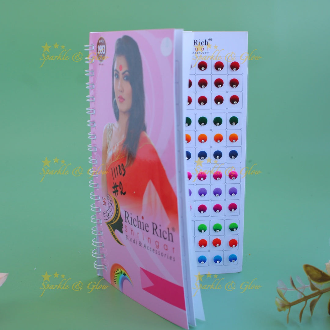 Richie Rich round single stone dual shade bindi with different size in spiral book in assorted colours