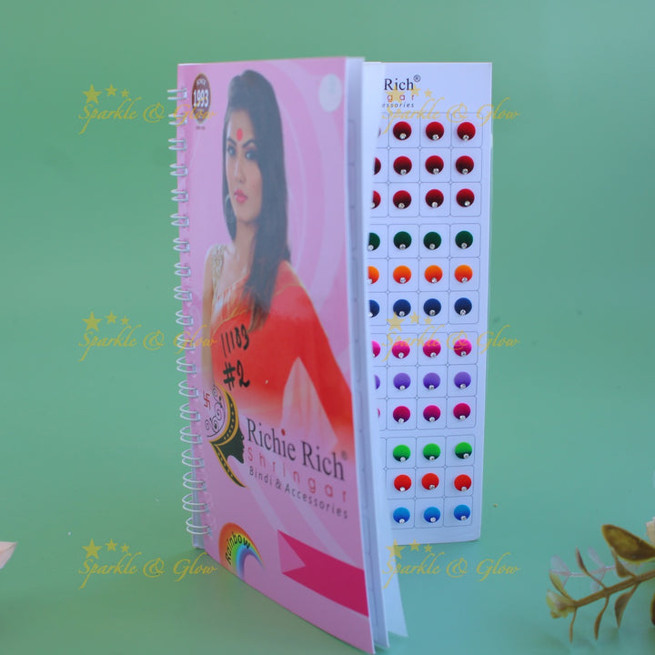 Richie Rich round single stone dual shade bindi with different size in spiral book in assorted colours