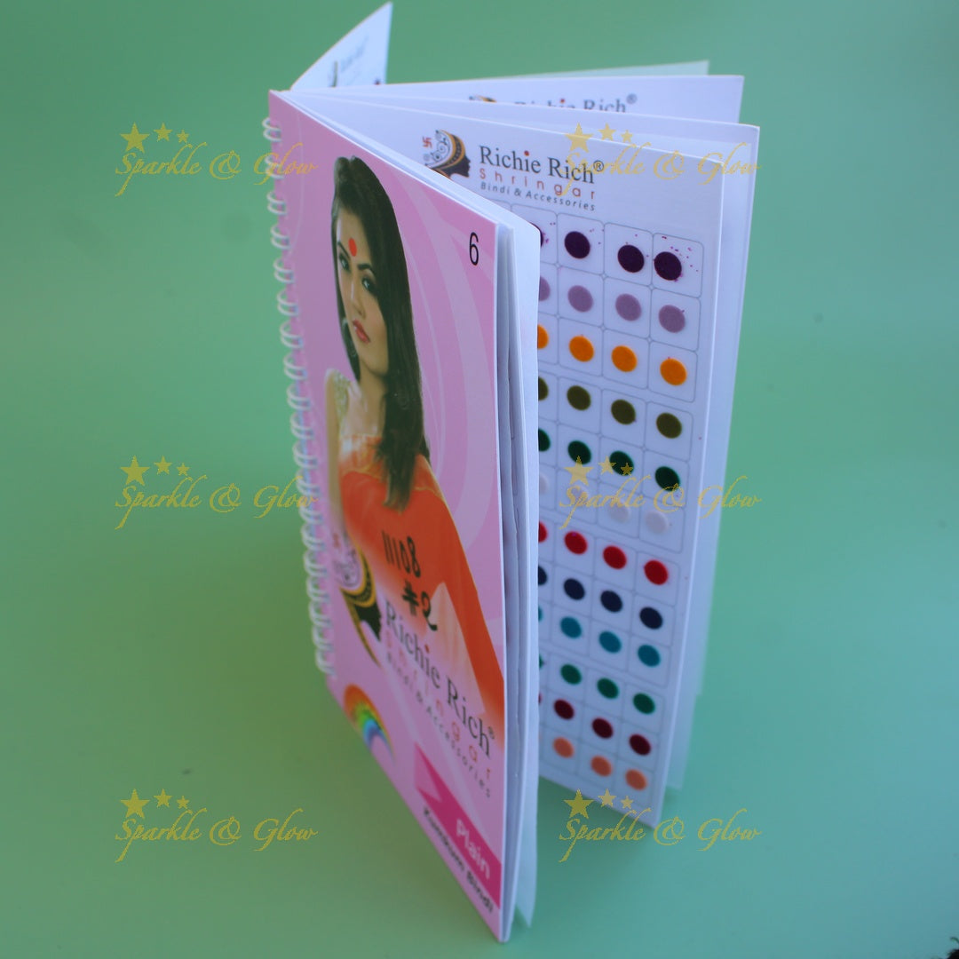 Richie Rich daily wear round plain bindi in spiral book in assorted colours