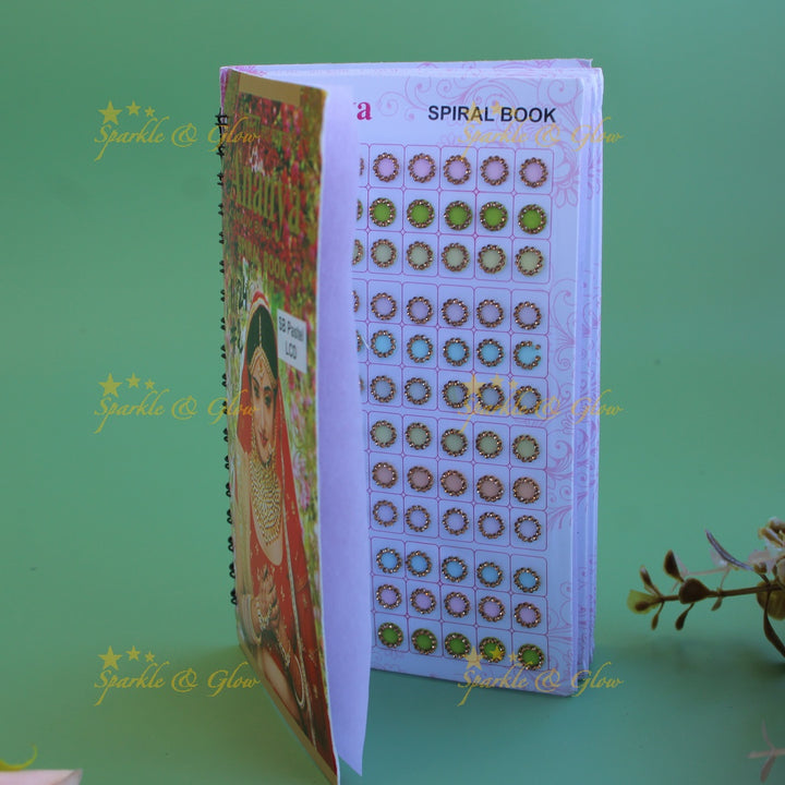 Ananya round stone bindi with different size in spiral book in pastel colours