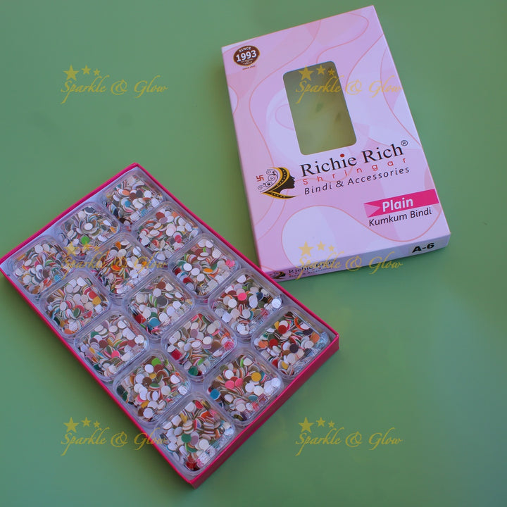 Richie Rich round plain bindi in box in assorted colours size - 6