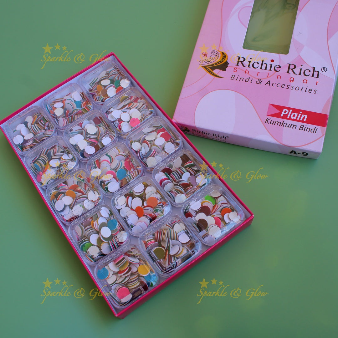 Richie Rich round plain bindi in box in assorted colours size - 9