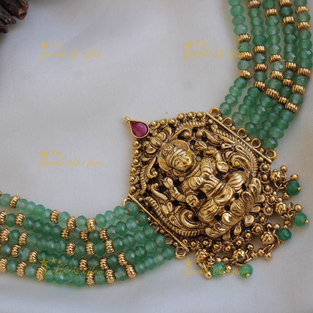 Statement Lakshmi choker with multi layer gold and red beads - red - Sparkle and Glow - Red - Back Thread