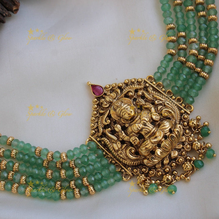 Statement Lakshmi choker with multi layer gold and red beads - red - Sparkle and Glow - Red - Back Thread