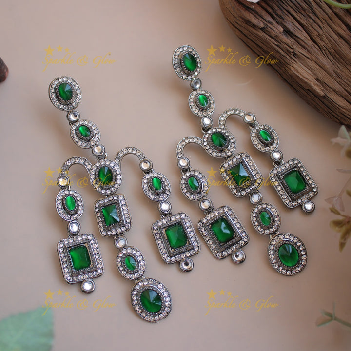 Bollywood inspired Gorgeous three layer victorian black finish earrings with stones