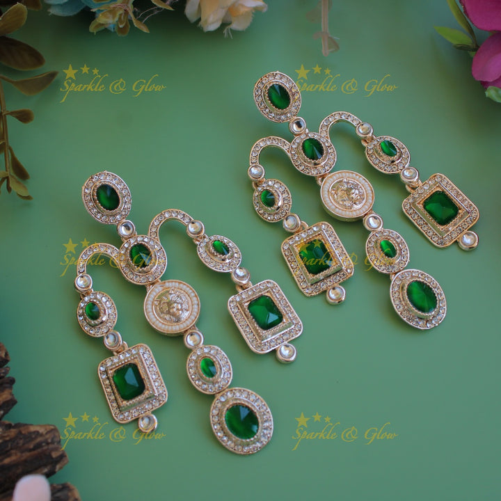 Bollywood inspired Sabyasachi Beautiful three layer lion face carved victorian gold finish earrings with stones