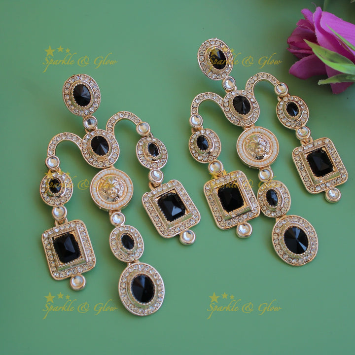 Bollywood inspired Sabyasachi Beautiful three layer lion face carved victorian gold finish earrings with stones