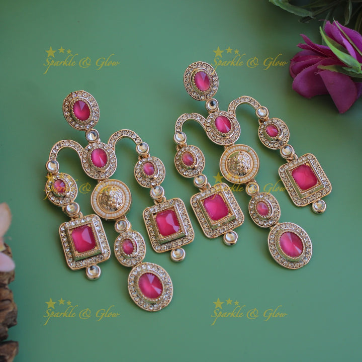 Bollywood inspired Sabyasachi Beautiful three layer lion face carved victorian gold finish earrings with stones