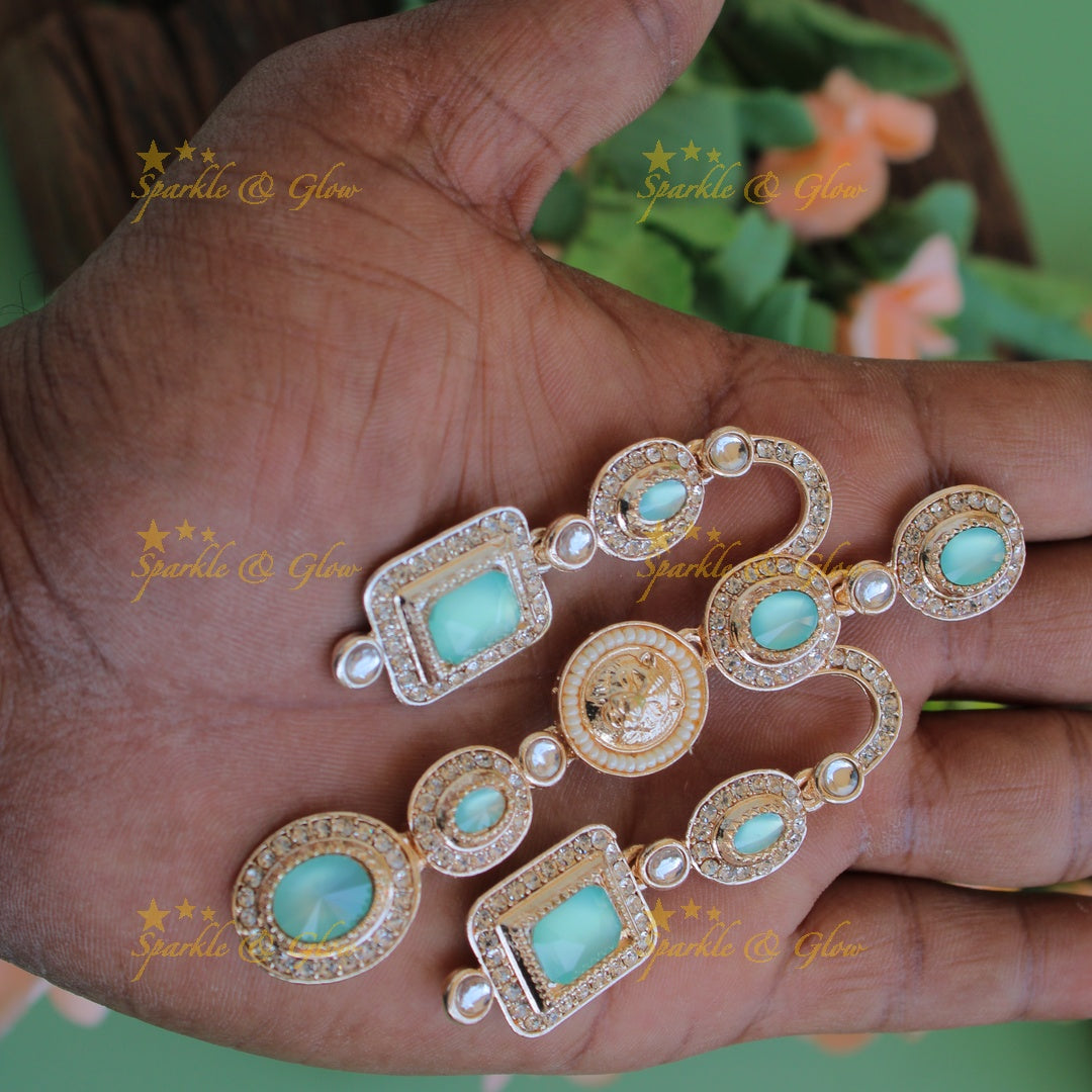 Bollywood inspired Sabyasachi Beautiful three layer lion face carved victorian gold finish earrings with stones