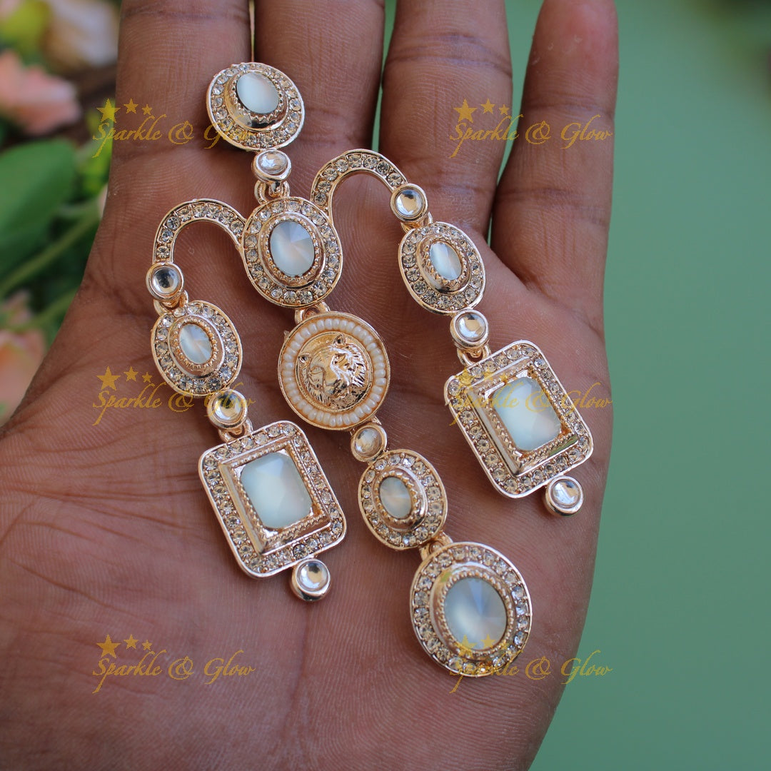 Bollywood inspired Sabyasachi Beautiful three layer lion face carved victorian gold finish earrings with stones