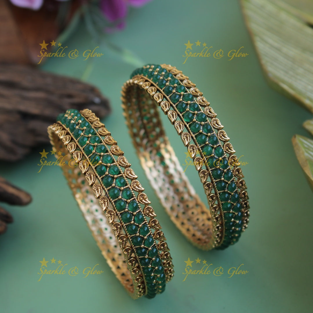 Elegant kemp stone leaf design bangles a pair