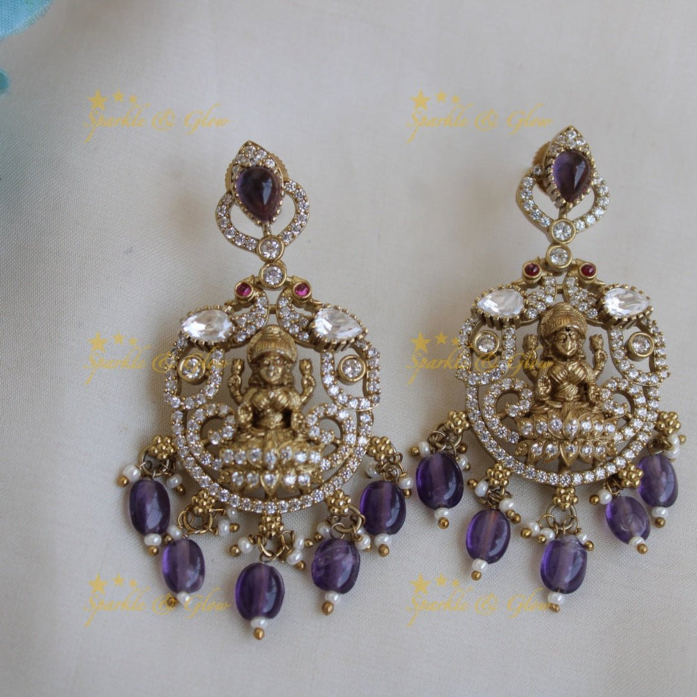 Stunning Lakshmi peacock carved victorian AD short necklace with stones beads - Sparkle and Glow - Back Thread - 