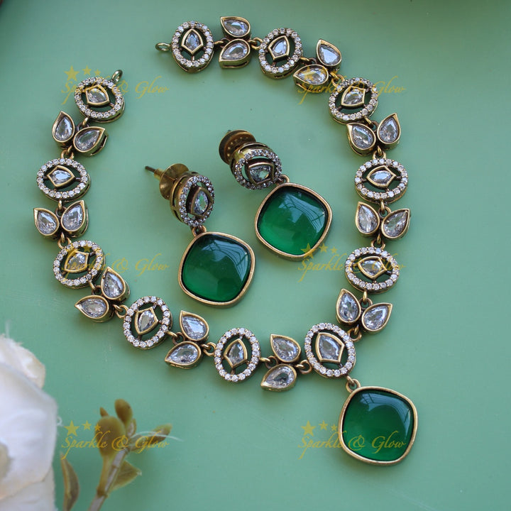 Beautiful Leaflet design victorian AD short necklace with baby pink stone