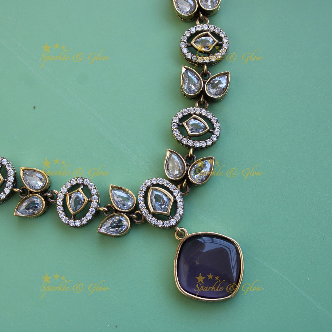 Beautiful Leaflet design victorian AD short necklace with purple stone