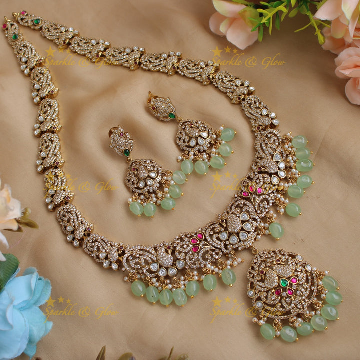 Gorgeous Peacock floral design Victorian AD long necklace with purple beads