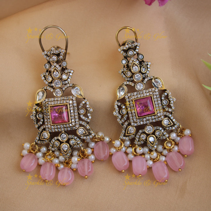 Stunning floral leaf design Victorian AD choker with baby pink beads and stone