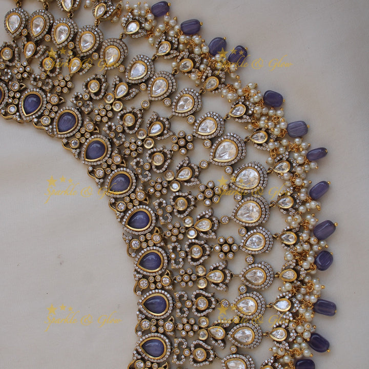 Grand intricate Bridal floral design Victorian AD choker  with maang tikka -Purple