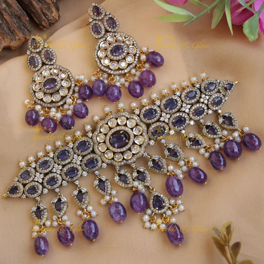 Stunning floral design Victorian AD choker with purple beads and stone - Sparkle and Glow