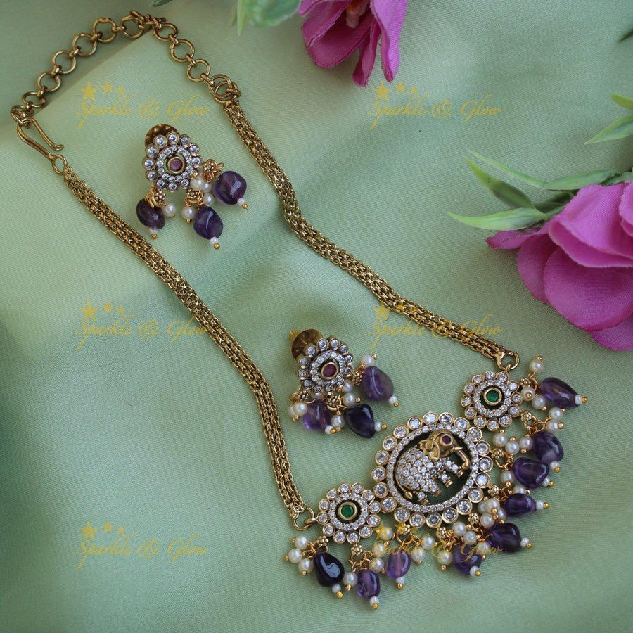 Statement Elephant floral design Victorian AD choker with purple beads - Sparkle and Glow