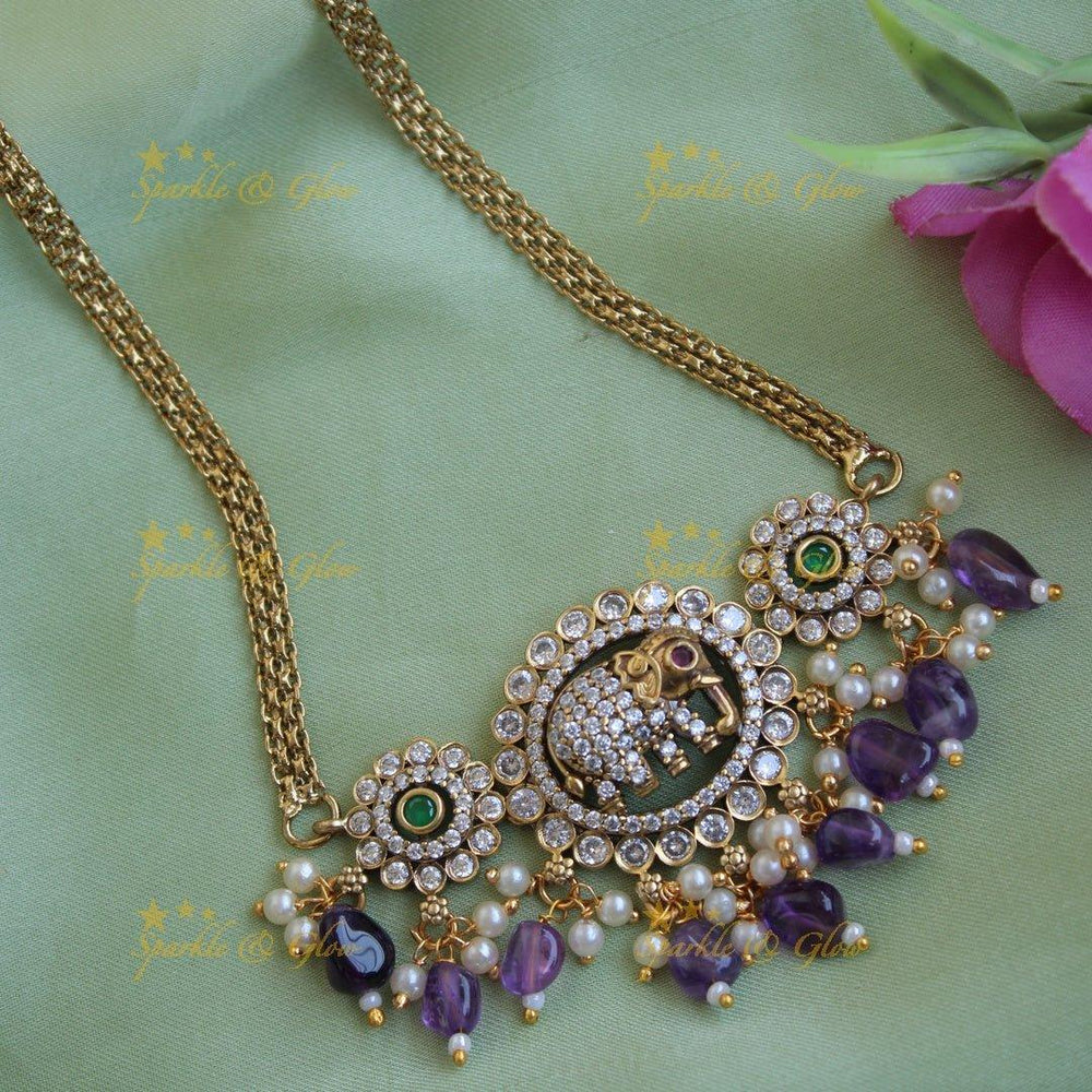 Statement Elephant floral design Victorian AD choker with purple beads - Sparkle and Glow