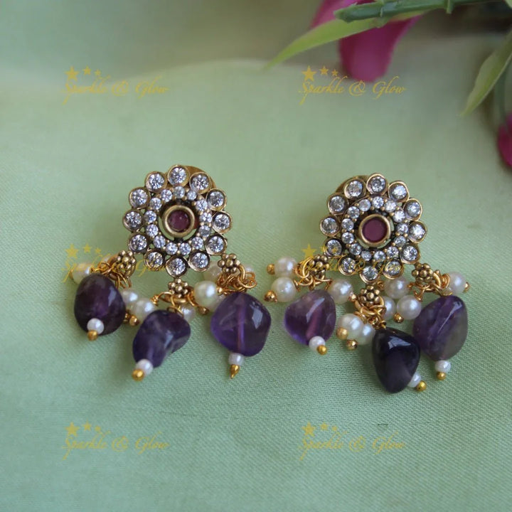 Statement Elephant floral design Victorian AD choker with purple beads - Sparkle and Glow