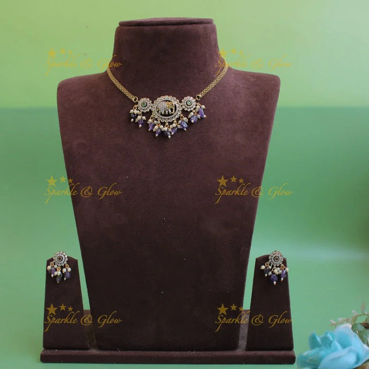 Statement Elephant floral design Victorian AD choker with purple beads - Sparkle and Glow