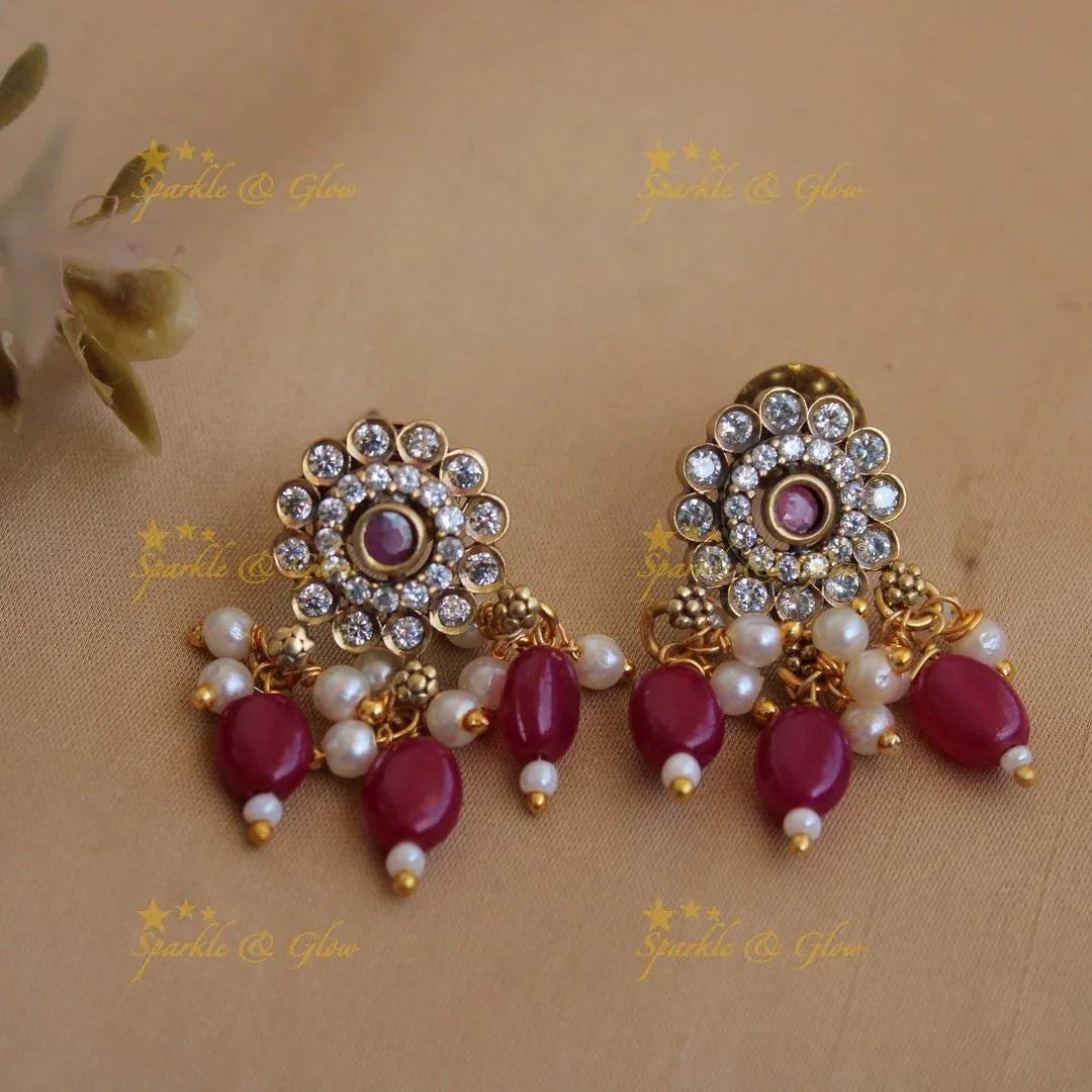 Statement Elephant floral design Victorian AD choker with maroon colour beads - Sparkle and Glow