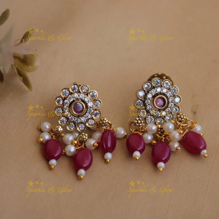 Statement Elephant floral design Victorian AD choker with maroon colour beads - Sparkle and Glow