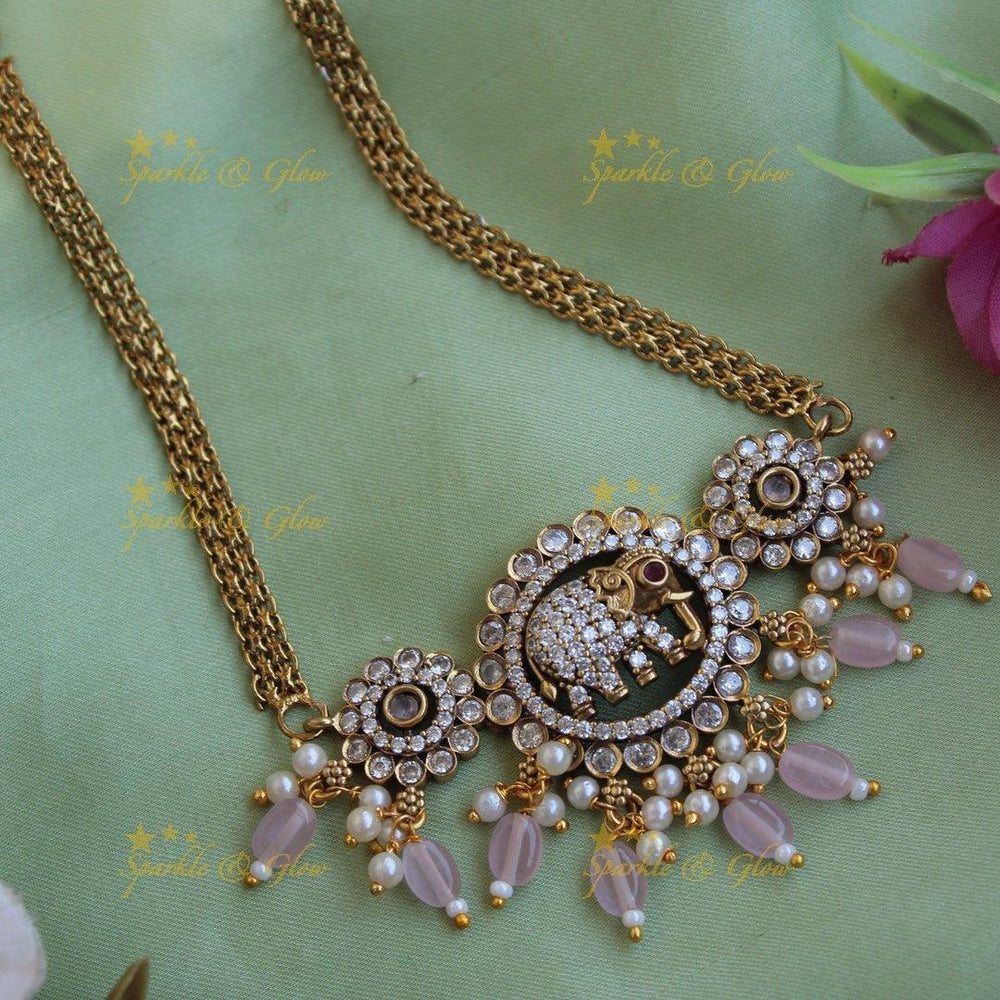 Statement Elephant floral design Victorian AD choker with baby pink beads - Sparkle and Glow
