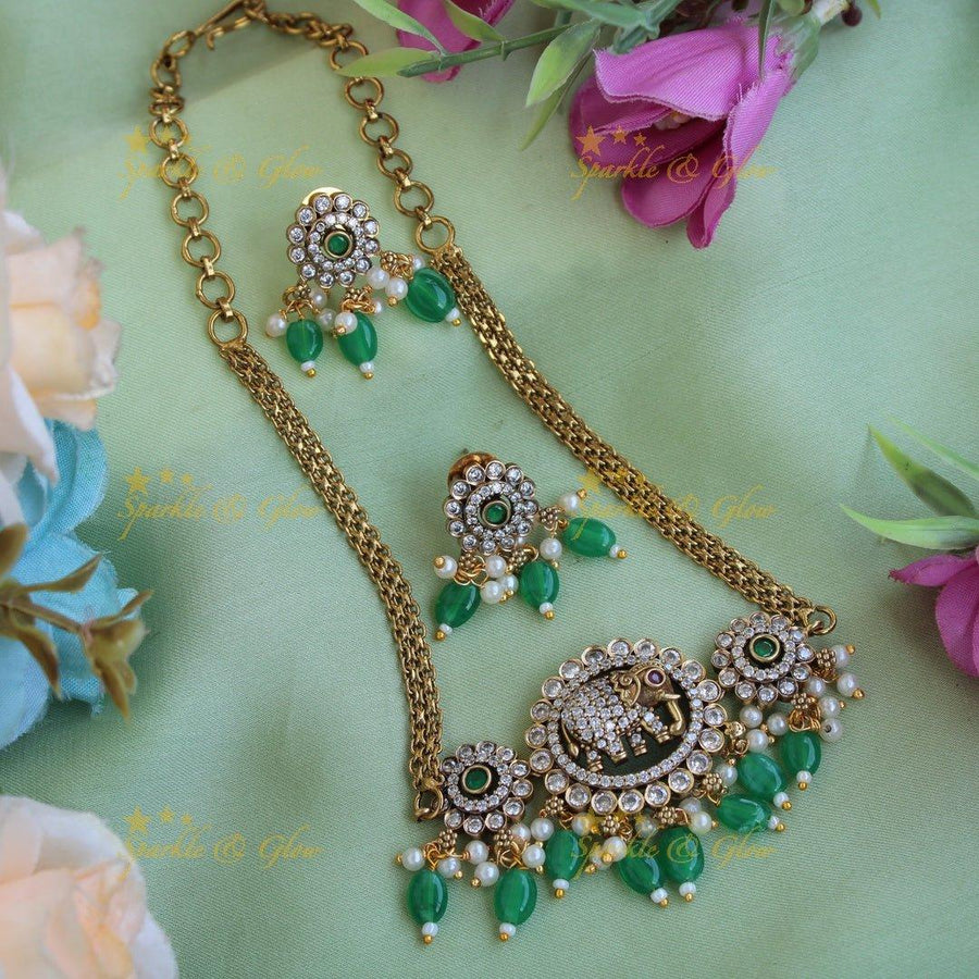 Statement Elephant floral design Victorian AD choker with green beads - Sparkle and Glow