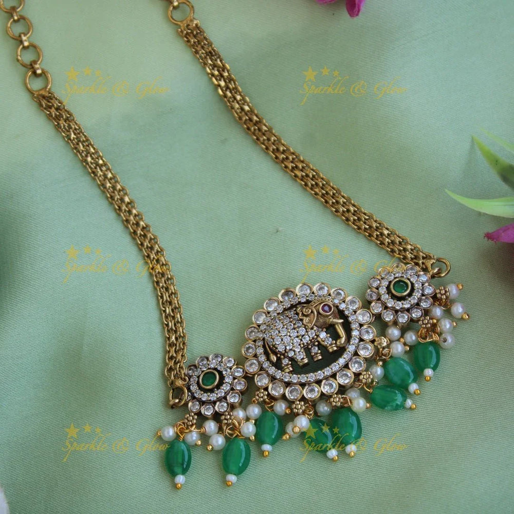 Statement Elephant floral design Victorian AD choker with green beads - Sparkle and Glow