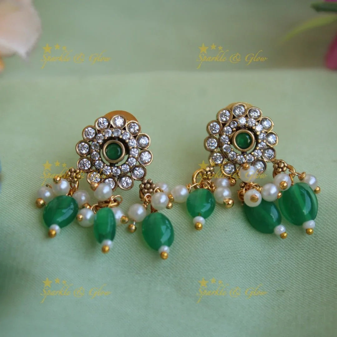 Statement Elephant floral design Victorian AD choker with green beads - Sparkle and Glow