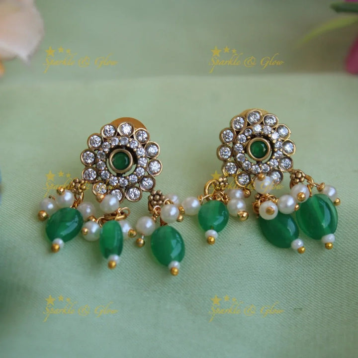 Statement Elephant floral design Victorian AD choker with green beads - Sparkle and Glow