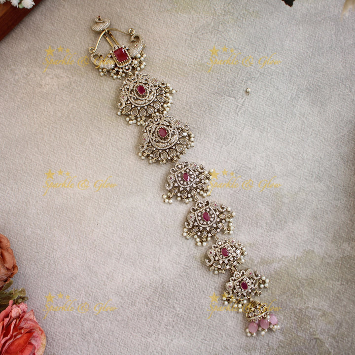 Gorgeous Elephant and floral design medium size victorian jadabilla with stones and beads - white