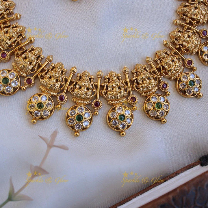 Statement Lakshmi bottu long necklace with emerald and white stones - Sparkle and Glow