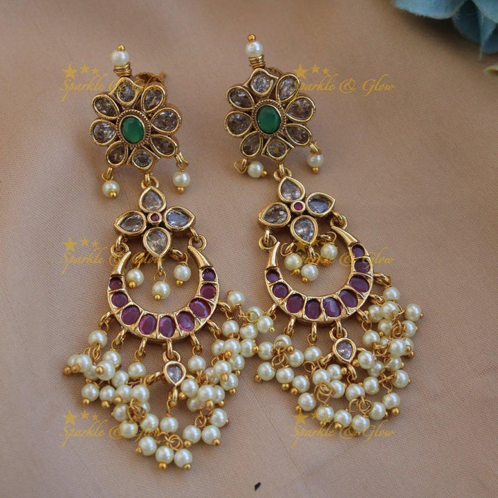 Gorgeous Floral half moon design high neck choker with with ruby emerald white stones - Sparkle and Glow
