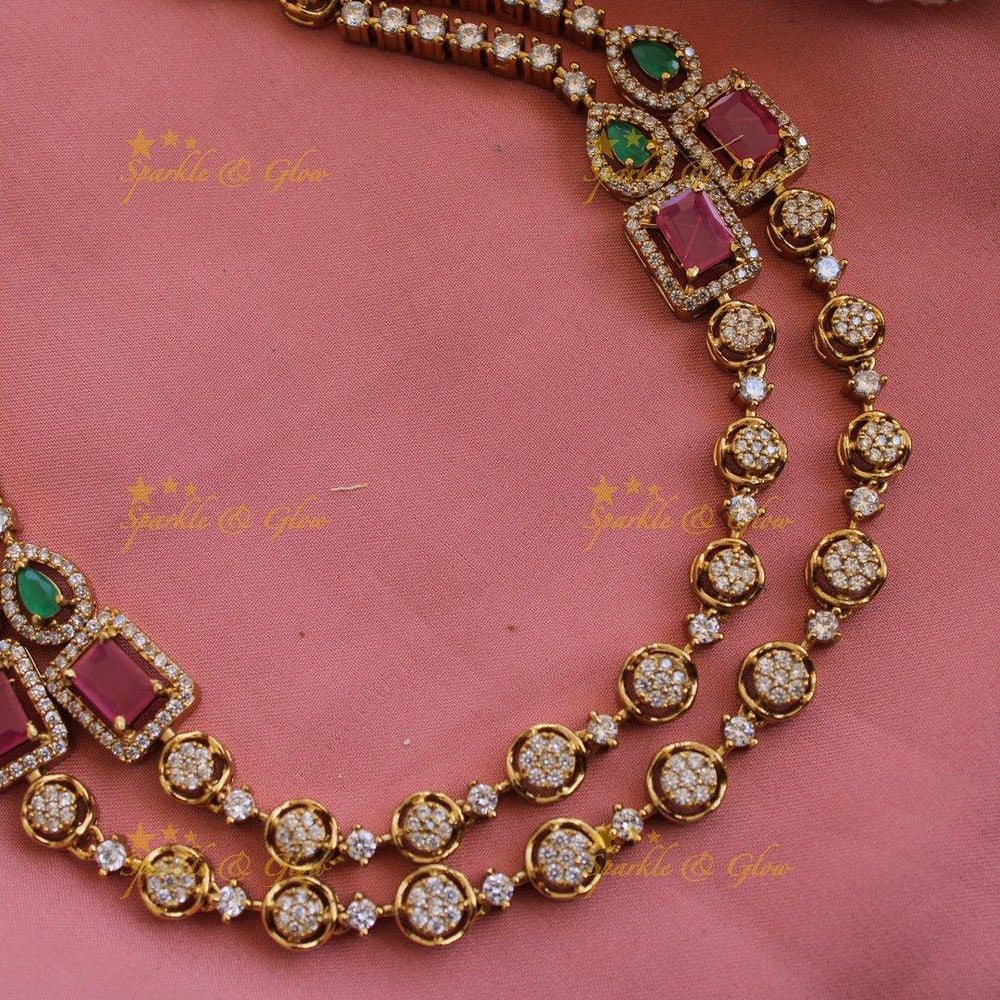 Exclusive Circle and square design two layer AD short necklace with ruby and emerald - Sparkle and Glow