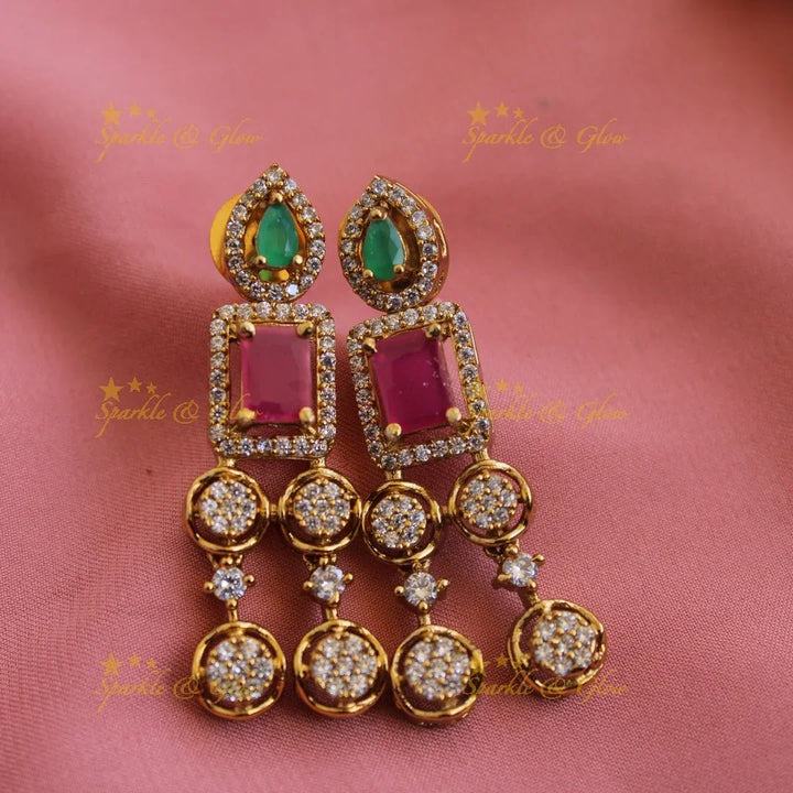 Exclusive Circle and square design two layer AD short necklace with ruby and emerald - Sparkle and Glow