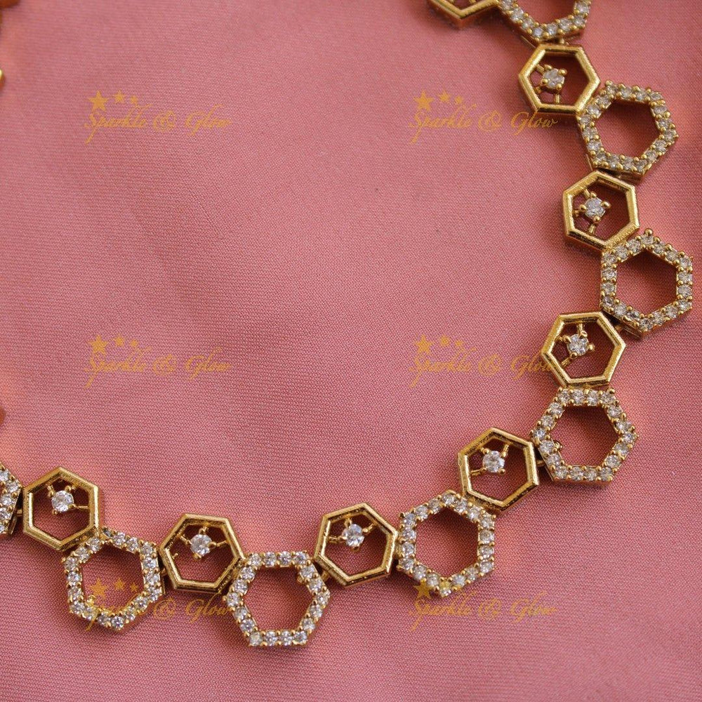 Elegant Hexagon design AD short necklace - Sparkle and Glow