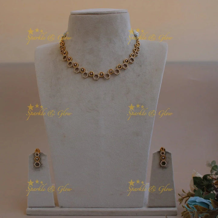 Elegant Hexagon design AD short necklace - Sparkle and Glow