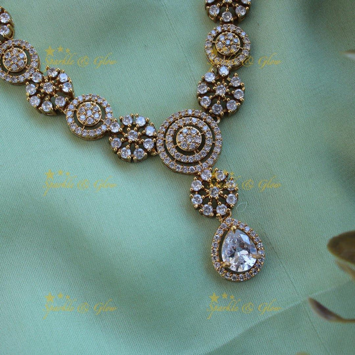 Statement Floral and spiral design AD short necklace with white stones - Sparkle and Glow