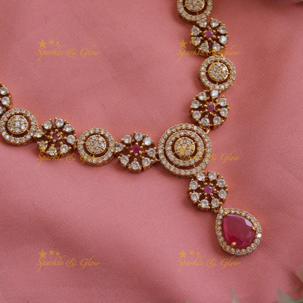 Statement Floral and spiral design AD short necklace with ruby stones - Sparkle and Glow