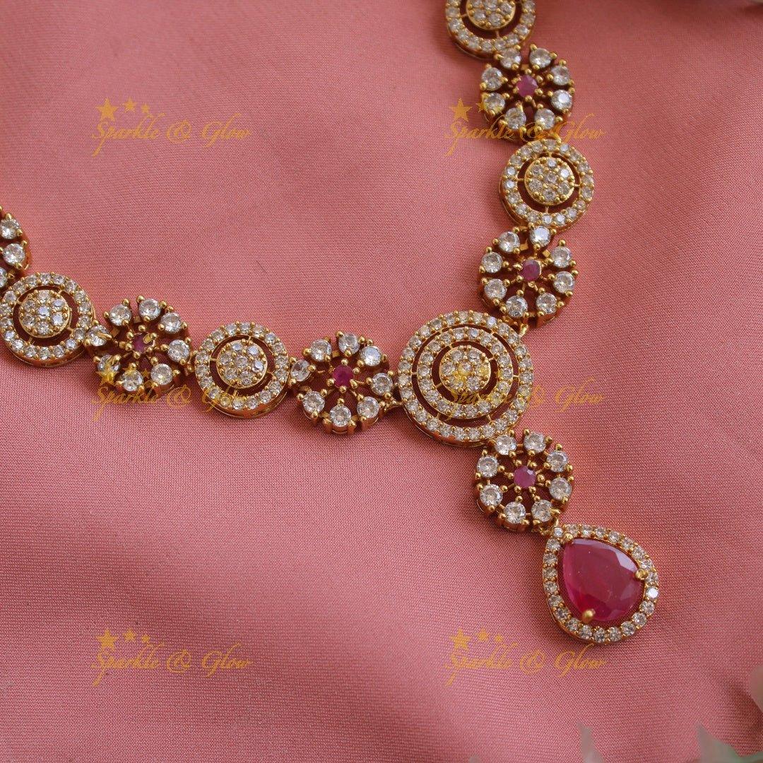 Statement Floral and spiral design AD short necklace with ruby stones - Sparkle and Glow