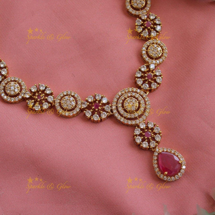Statement Floral and spiral design AD short necklace with ruby stones - Sparkle and Glow