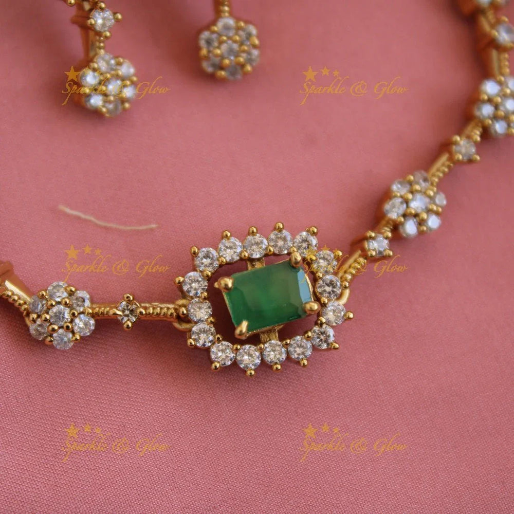 Elegant Floral design AD short necklace with multi colour interchangeable stones - Sparkle and Glow